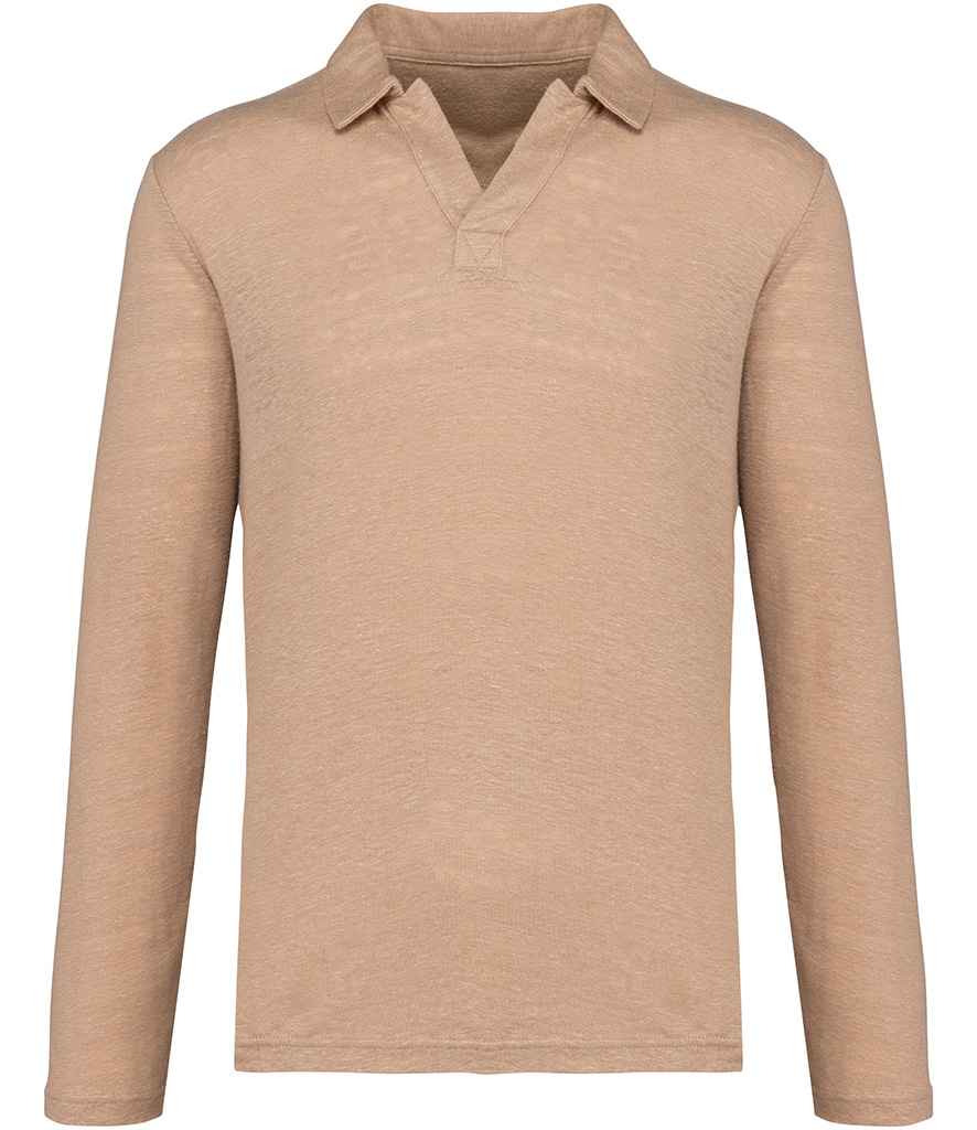 Native Spirit NS202 Long Sleeve Linen Polo Shirt