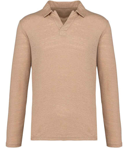 Native Spirit NS202 Long Sleeve Linen Polo Shirt