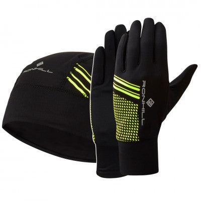 Hilly RONH01 RONHILL BEANIE & GLOVE SET BLACK/F.YELLOW- MEDIUM/LARGE