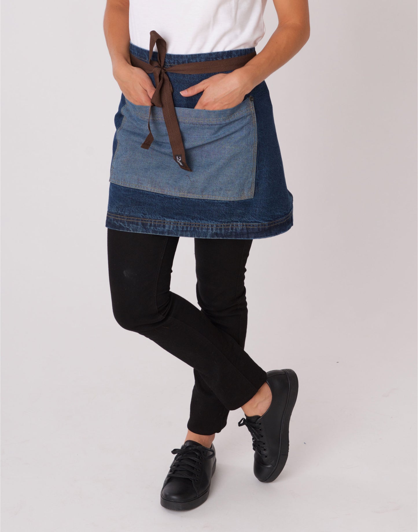 Dennys DP103B1 Washed Denim Contrast Waist Apron - COOZO